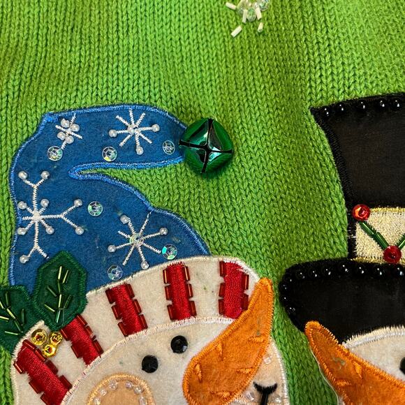 Tiara International Green Knit Christmas Embroidered Zip Cardigan Women Sz L - Picture 7 of 10